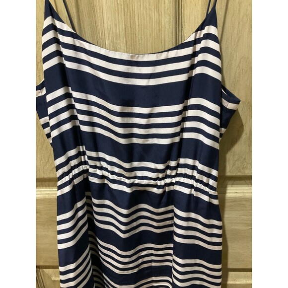 J. CREW NAVY IVORY STRIPE SPAGHETTI STRAP 100% SILK DRESS WOMENS SIZE 6 - Picture 2 of 5